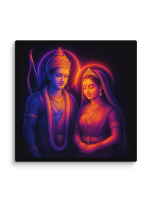 Rama and Sita Canvas Wall Art | Radiant Hindu Couple Print for Peaceful Home Decor