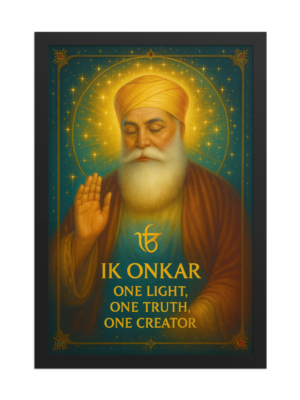 Guru Nanak Ik Onkar Framed Poster 12×18 - Spiritual Sikh Wall Art Print, Golden Aura Divine Decor